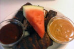 Geno Lis's smoked watermelon, ribs, and bacon wrapped chicken thighs